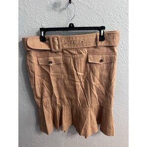 Calvin Klein Womens Belted Ruffle light‎ Brown  Lined Skirt Size 12 Belted